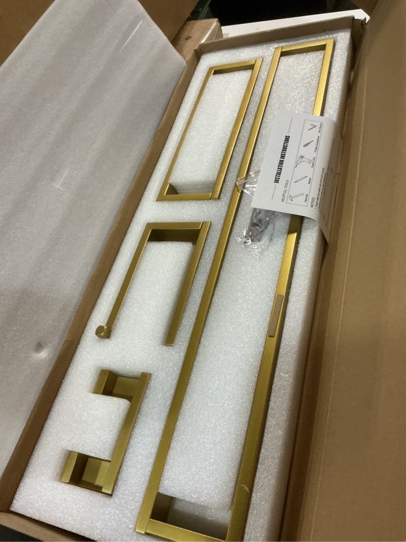 Condition photo showing Good Condition for Lairuier Bathroom Hardware Accessories Set, Brushed Gold 4-Piece Bathroom Hardware Set Including Towel Bar,Towel Holder, Toilet Paper Holder, Towel Hook, Stainless Steel Bath Towel Bar Set Brushed Gold Set B