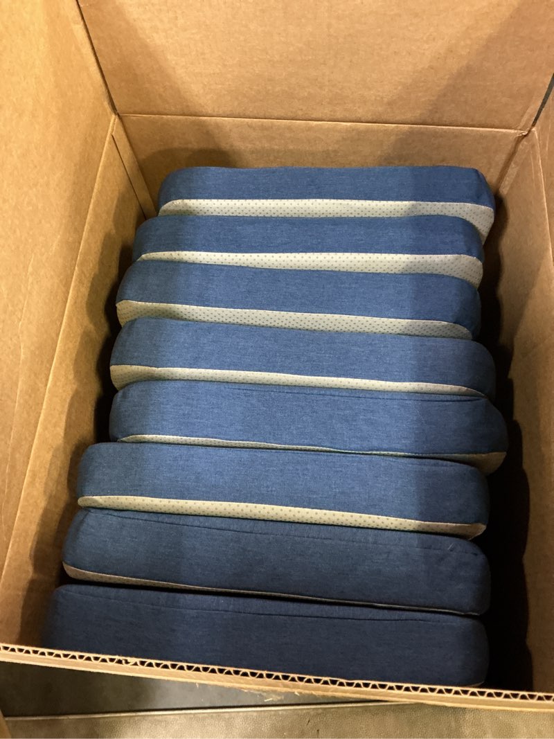 Condition photo showing Good Condition for 17'' x 16'' x 2.5"thick chair cushions for dining chairs, 8 pack waterproof easy clean kitchen chair pads with ties and non-slip backing - 30d high elastic foam soft kitchen chair cushions dark blue 8 count(pack of 1)