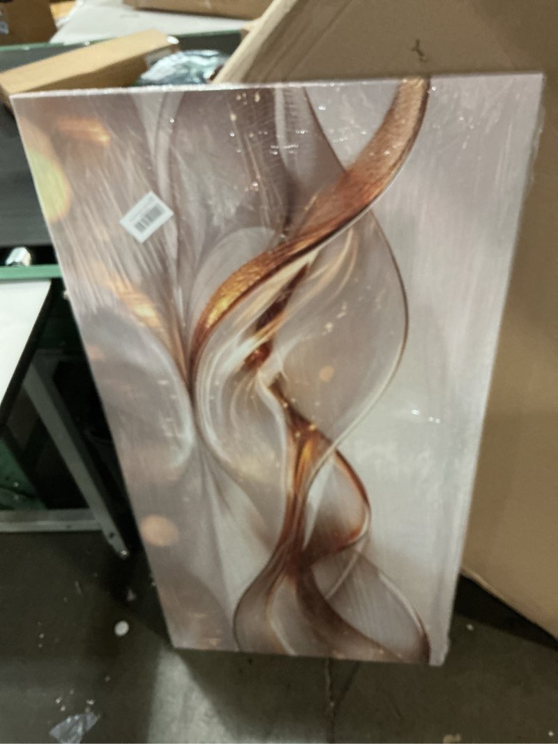 Condition photo showing Good Condition for Modern Large Living Room Canvas Wall Art Gold Abstract Lines Decor painting Picture Transparent Wave Neutral Posters Prints for Bathroom Bedroom Office Hallway Home Decoration Gold 48"L x 24"W