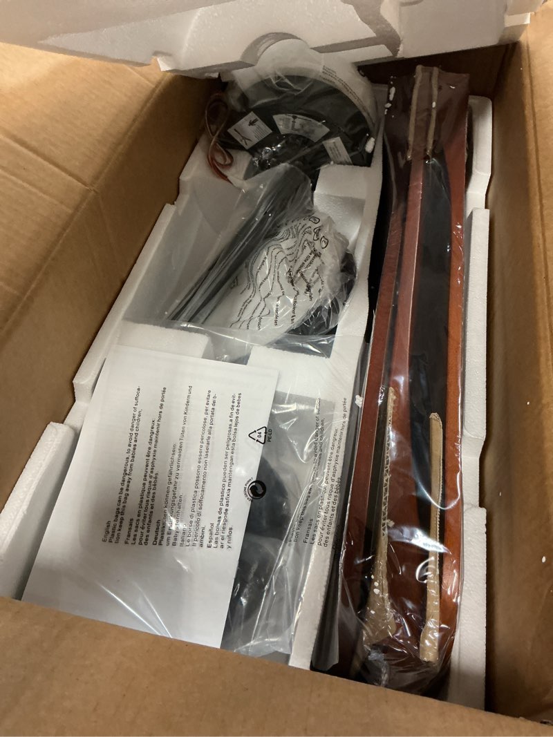 Condition photo showing Good Condition for joyeye ceiling fans with lights and remote 52 inch, 3 wood blades, 2 downrods, dc motor, timer, dimmable, indoor outdoor low porfile modern led ceiling fan for bedroom, living room, kitchen, patio downrod mount with light