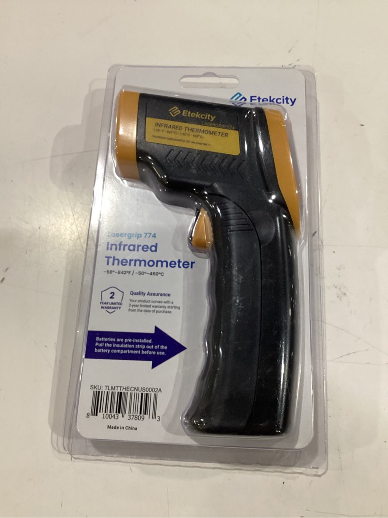Condition photo showing New/Like New for etekcity infrared thermometer temperature gun 774, digital ir temp gun for food, cooking, bbq, pizza oven, reptile, griddle accessories, non contact surface outdoor heat gun