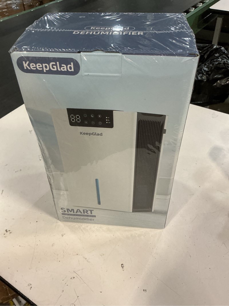 Condition photo showing New/Like New for dehumidifier, 98oz dehumidifiers for home, auto shut off, washable filter, drain hose, timer