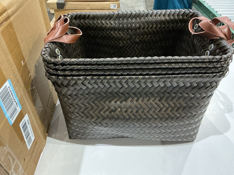 Condition photo showing Good Condition for gib large wicker storage baskets for shelves, woven laundry basket for organizing clothes blanket basket, decorative rectangular closet organizers storage bins with handles, black/dark gray, 4 pack dark gray large