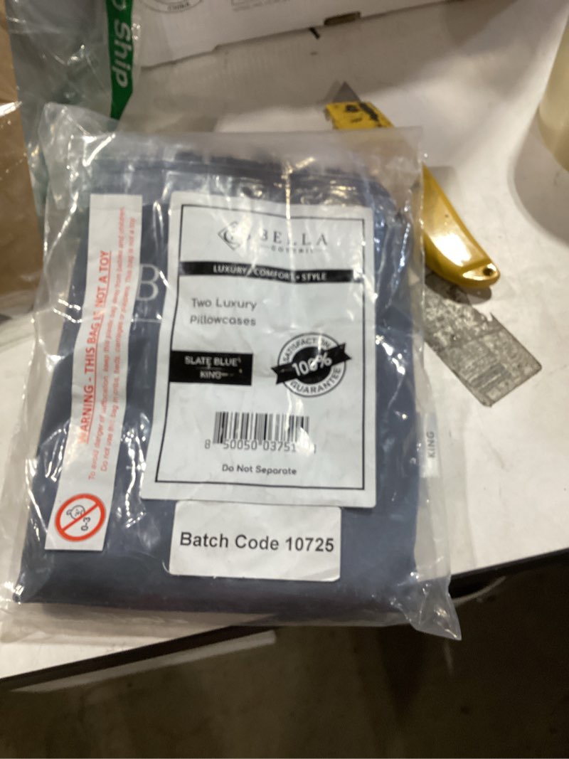 Condition photo showing New/Like New for bella coterie | luxury bamboo viscose king size pillowcase set | 100% organically grown | ultra soft | cooling | 2 pcs [slate blue] slate blue king