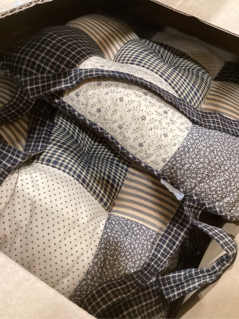 Condition photo showing As Is for indoor dining chair cushions set of 2 kitchen chair pads with ties tufted seat cushion with anti-slip backing 17"x16"x3" light blue 2 light blue
