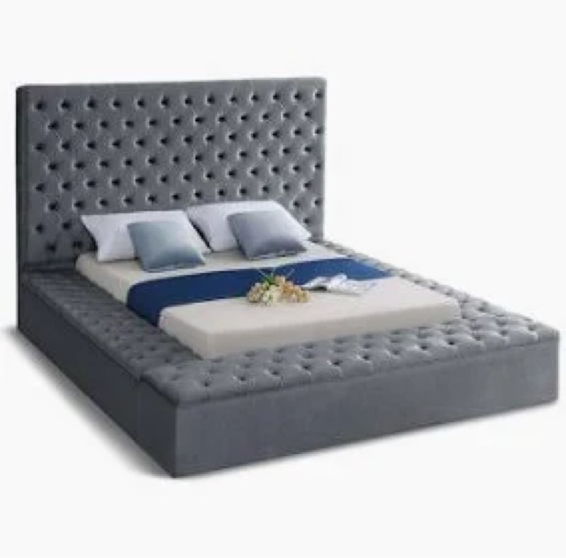 JAXON TUFTED UPHOLSTERED STORAGE PLATFORM BED SLIVER GRAY SIMILAR TO STOCK PHOTO INCOMPLETE
