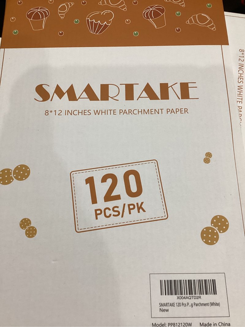 Condition photo showing Good Condition for SMARTAKE 120Pcs Parchment Paper Sheets, 8x12 Inch Pre-Cut Parchment Paper for Baking, Non-Stick Baking Paper, Natural Wood Pulp, for Air Fryer Steaming Grilling Rack Oven (White) White 8 x 12 Inches
