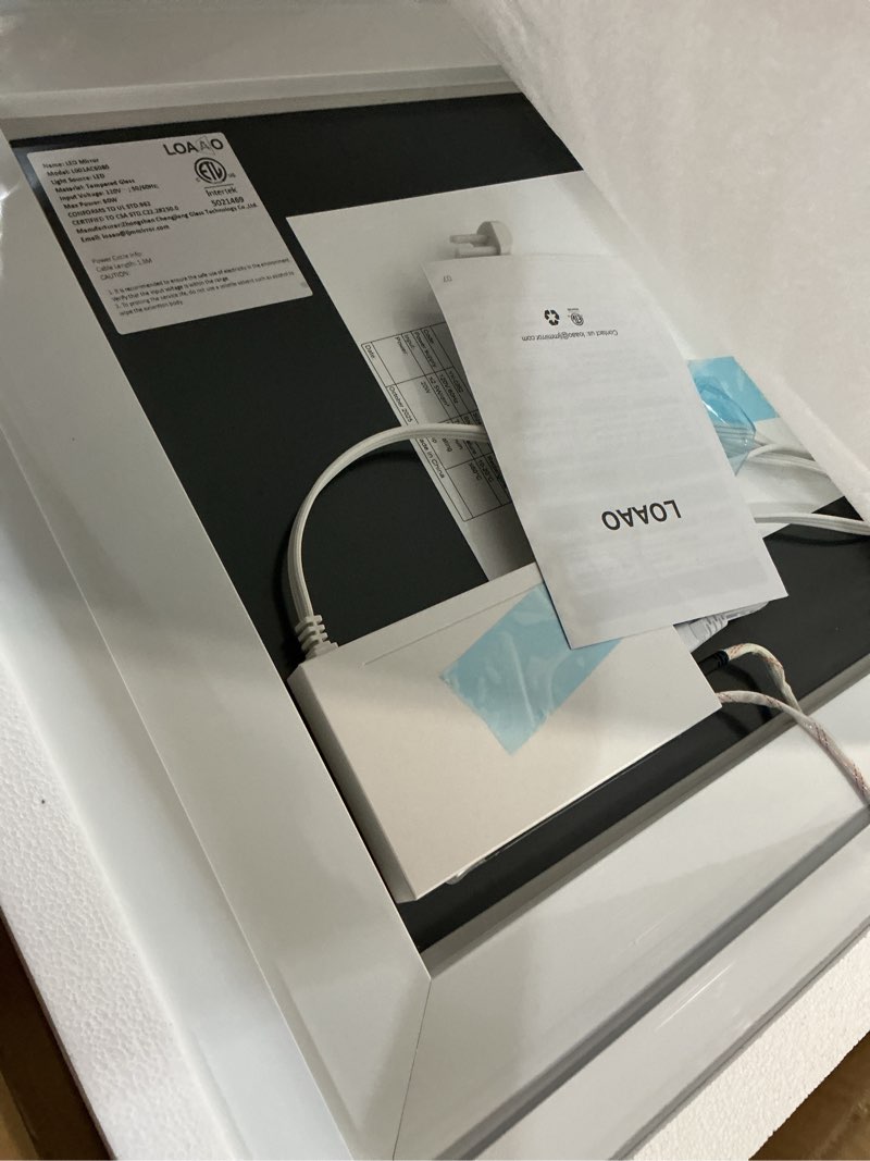 Condition photo showing Good Condition for loaao 24x32 led bathroom mirror with lights, anti-fog, dimmable, backlit + front lit, lighted bathroom vanity mirror for wall, memory function, tempered glass, shatter-proof, etl listed led 32"l x 24"w