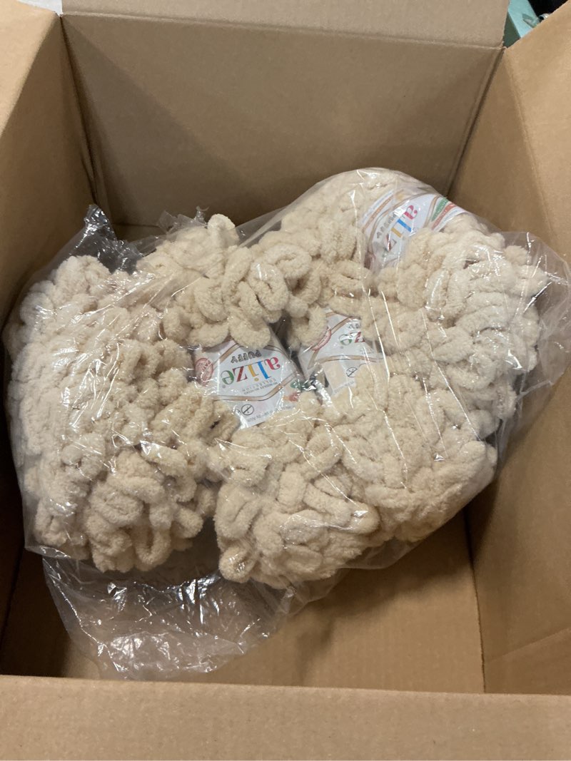 Condition photo showing As Is for (Incomplete 4 pieces only) Alize Puffy Knitting Yarn 100 g, Patented Innovation, Loop Knitting without Needles, Colour: 310 Honey Beige