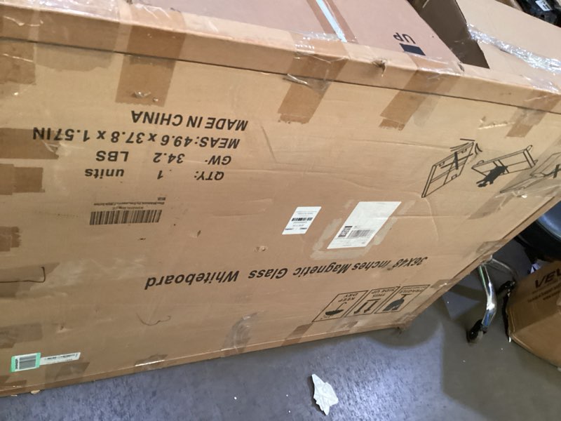 Condition photo showing As Is for Magnetic Glass Whiteoard with Eraser 48" x 36" Frameless Tempered Glass Dry Erase Whiteboard with Marker Tray for Interactive Office, Wall Mounted Whiteboard (White) Glassbord White 36"X48"