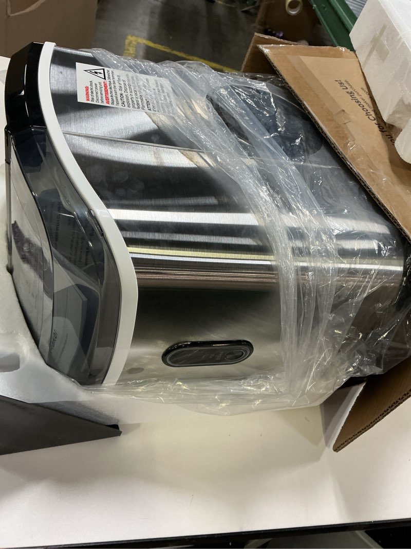 Condition photo showing As Is for EUHOMY Ice Maker Countertop, Portable Ice Machine with Carry Handle, 26.5lbs Per Day, 9 Cubes in 6 Mins, Auto-Cleaning, with Basket and Scoop, for Home, Kitchen, Camping, RV (Silver) Stainless Steel Silver 26.5lbs/day