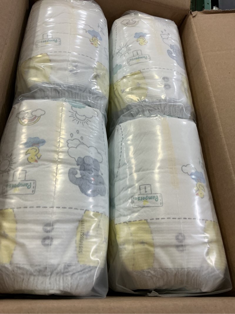 Condition photo showing New/Like New for pampers swaddlers diapers, size 1 (8-14 lbs), 164 count, absorbent, keeps baby dry and comfortable, skin safe disposable baby diaper size 1 164