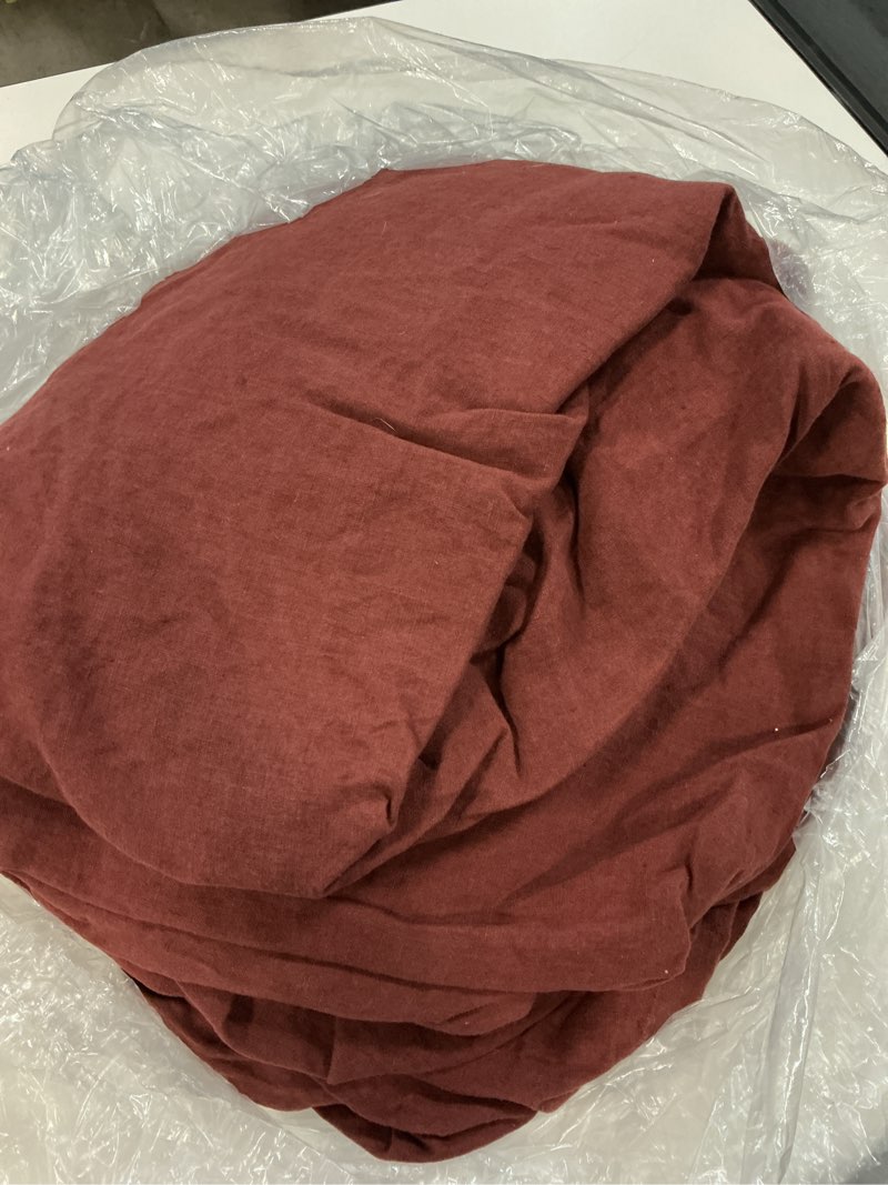 Condition photo showing As Is for european linen duvet cover, king/cal king, burgundy