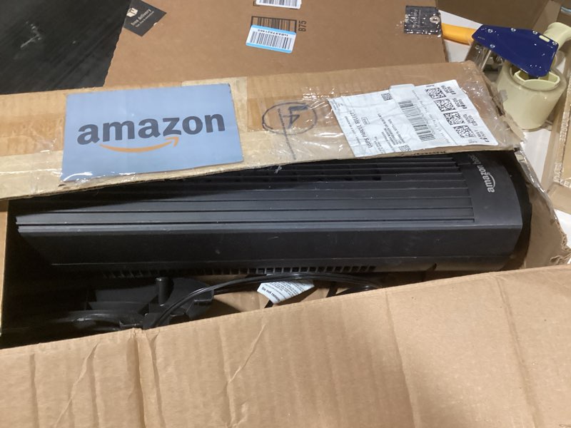 Condition photo showing As Is for Amazon Basics 28" 60-Degree Oscillating Tower Fan for Bedroom, Living Room, Office, With 3 Speeds, Intuitive Mechanical Control, Black, 35W, 27.8"H x 9.4"D x 9.4"W 28" - Mechanical Control
