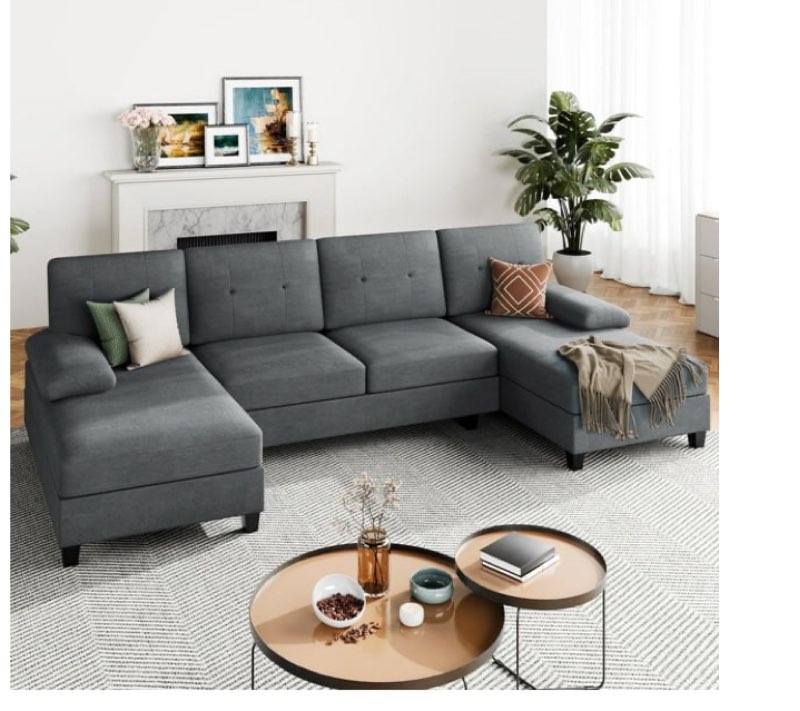 (Complete pick up 3 boxes)) Walsunny 106.3\" Modern U-Shaped Sectional Sofa with Chaise, Fabric Modular Couch, 4 Seat Oversized Sofa with Chaise for Living Roo