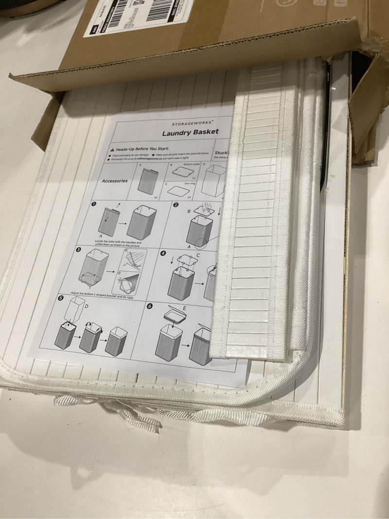 Condition photo showing Good Condition for storageworks laundry hamper with lid, foldable bamboo laundry basket, clothes hamper with handles, organizer and storage for laundry room, bedroom, dorm, white