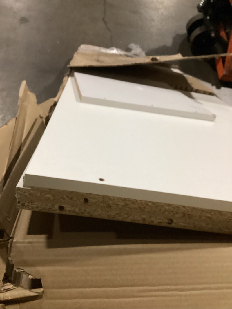 Condition photo showing As Is for SIMILAR TO STOCK PHOTO..  possibly incomplete… only box 2 of three.. South Shore Farmhouse Craft Table on Wheels with Sliding Shelf, Storage Drawers and Scratchproof Surface, Pure White