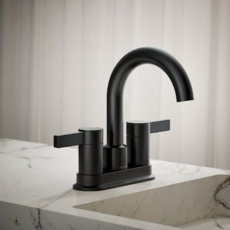 kohler premise matte black 4-in centerset 2-handle watersense mid-arc residential handle