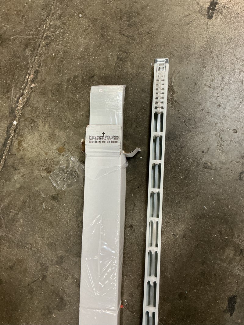 Condition photo showing As Is for project source 3.5-in slat width 66-in x 84-in cordless white vinyl room darkening vertical blinds