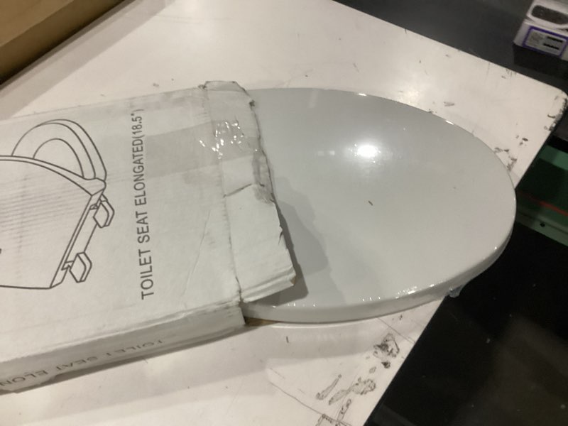 Condition photo showing New/Like New for Elongated Toilet Seat, 18.5” Soft/Slow Close Oval (Oblong) Toilet Seat for Elongated Toilets, No-Slam Quiet-Close Lid, Easy-to-Install & Clean, Durable Never-Loosen White Plastic Seat White Elongated(Oval)