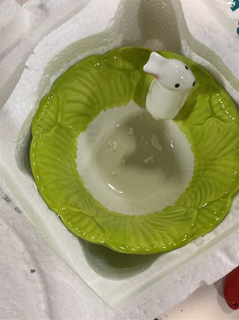 Condition photo showing New/Like New for doitool easter bunny candy bowl, 2pcs ceramic rabbit easter candy dish for spring table decor whimsical serving bowls for salad fruit dessert snack saucer spring party home kitchen decor(pink & green)