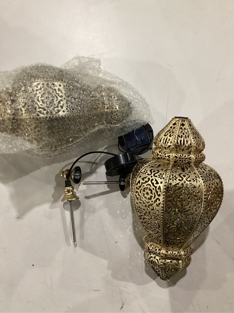Condition photo showing As Is for hapjoy moroccan hanging solar lights outdoor lantern bidirectional availabili garden decor waterproof plastic gold decorations for patio pathway yard backyard solar powered garden decorative (2, gold)