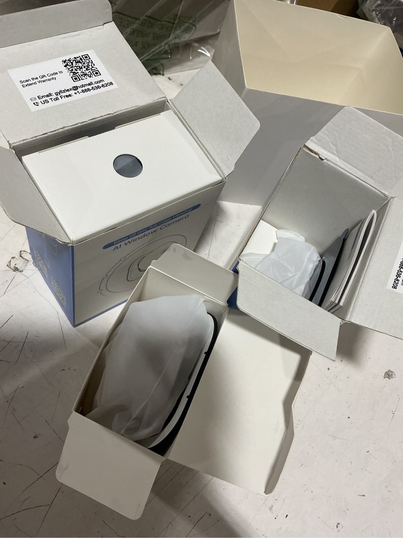 Condition photo showing Good Condition for 4mp/2k window camera for home security, 2pack no drill 5g&2.4g wifi indoor security cameras, outdoor monitoring thru glass, blacklight color night vision, 24/7 ai human detection, apt. easy mag. mount white 2pack white