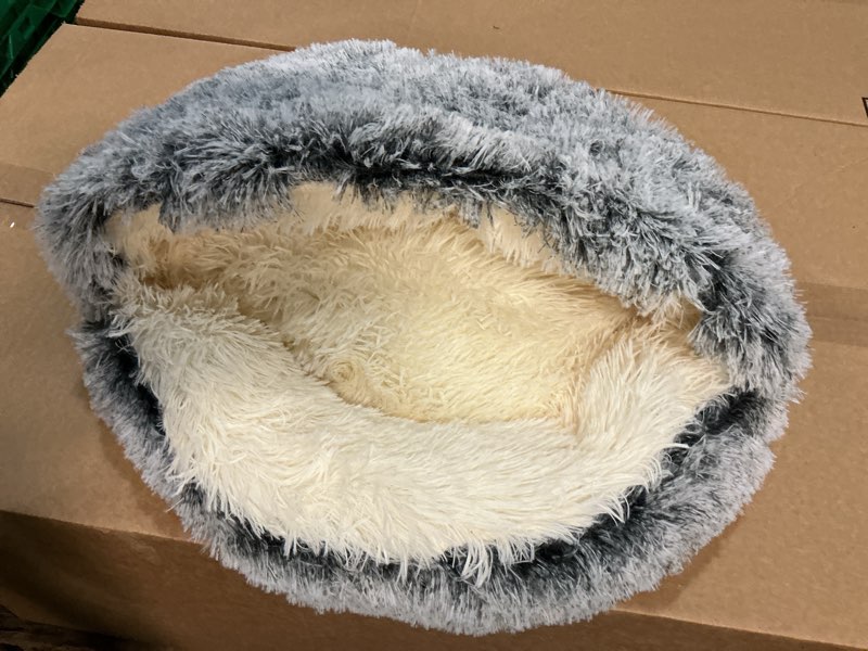Condition photo showing Good Condition for yudansi cat bed hooded for indoor cats, dog bed with large covered hood for small dogs cats puppy kitty, anti anxiety donut cuddler, anti slip plush faux fur enclosed pet nest (washable)(gray-20inch) 20inch gray
