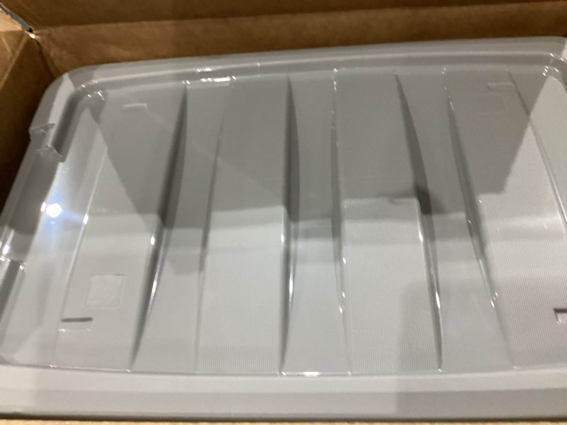 Condition photo showing Good Condition for amazon basics plastic storage containers with secure latching lids, stackable organization bins for organizing, clear/grey, 5 quart, set of 10 5 qt. - 10 pack