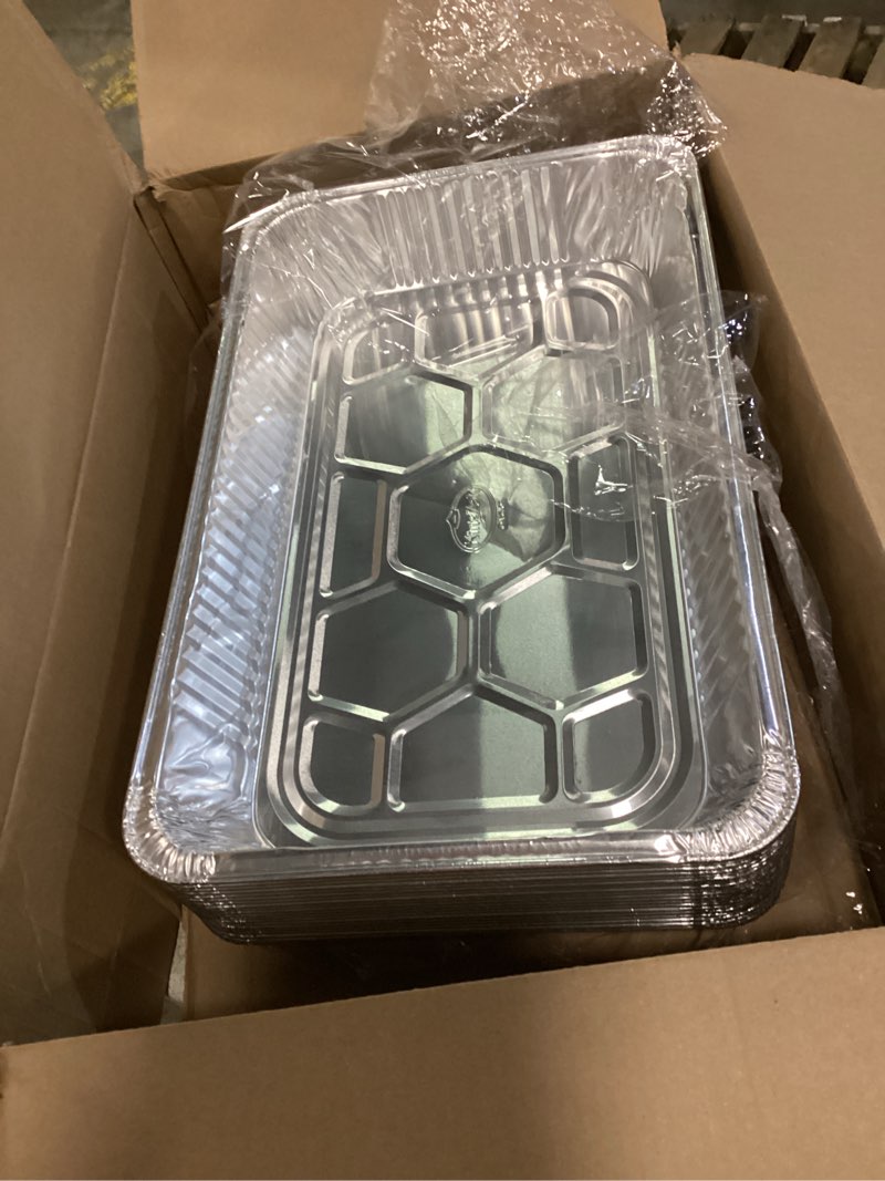 Condition photo showing New/Like New for aluminum deep foil pans full size, large disposable roasting & baking pan, 21"x13" (20 pack) extra heavy duty chafing trays for hotels, restaurants, caterers, steam table, buffets & bakeware