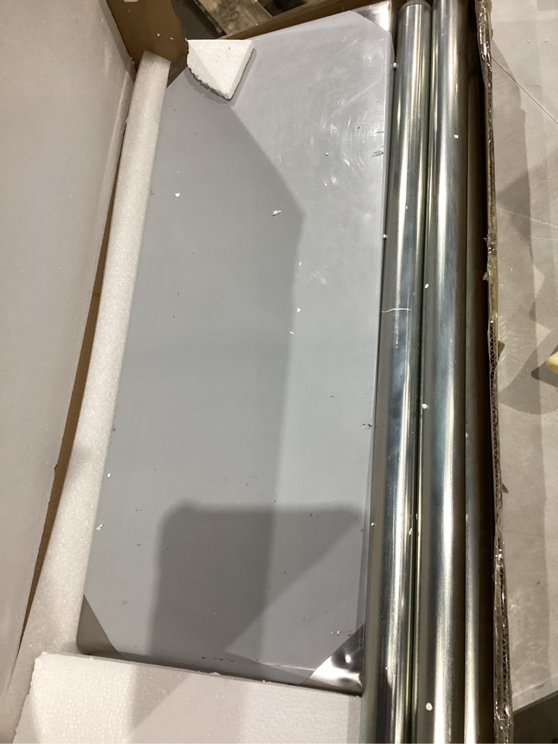 Condition photo showing As Is for Hally Stainless Steel Table for Prep & Work 30 x 12 Inches, NSF Commercial Heavy Duty Table with Undershelf and Galvanized Legs for Restaurant, Home and Hotel Table 30''x12''