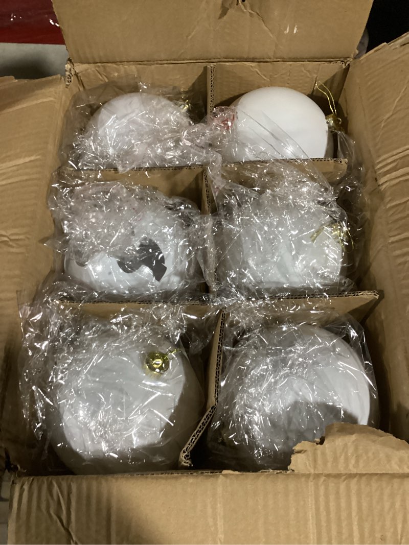 Condition photo showing As Is for Zubebe 12 Pcs Large Christmas Ball Ornaments Giant Oversized Plastic Shatterproof Christmas Ball Outdoor Vintage Hanging Decorations UV Water Resistant for Holiday Farmhouse(White,6 Inches)