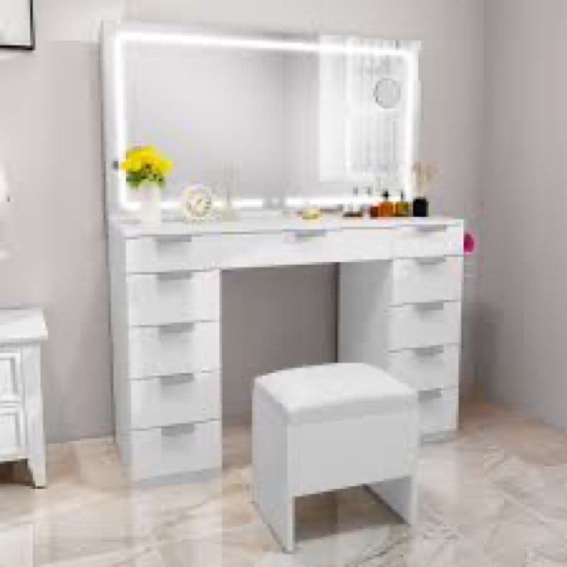 vanity with built-in socket with illuminated mirror and hair dryer rack(incomplete only 1 box) 