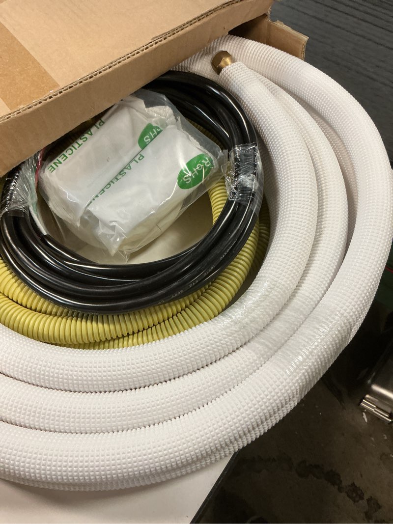 Condition photo showing As Is for TAUROX 10FT Mini Split Line Set 1/4" & 3/8" O.D Copper Pipes Tubing and 3/8" White Thickened PE Insulation Coil, for Mini Split Air Conditioning or Heating Pump Equipment and HVAC with Flared Nuts. 10FT (1/4+3/8) with wire