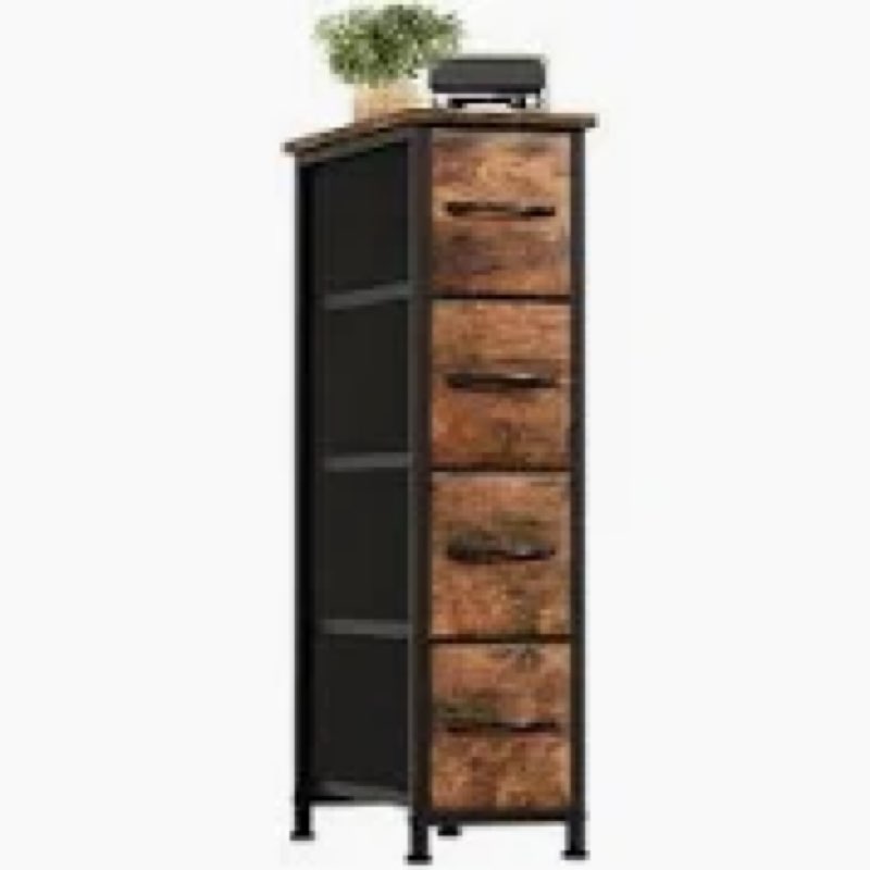 Somdot Narrow Dresser with 4 Drawers, Slim Storage Organizer Chest of Drawers with Removable Fabric 