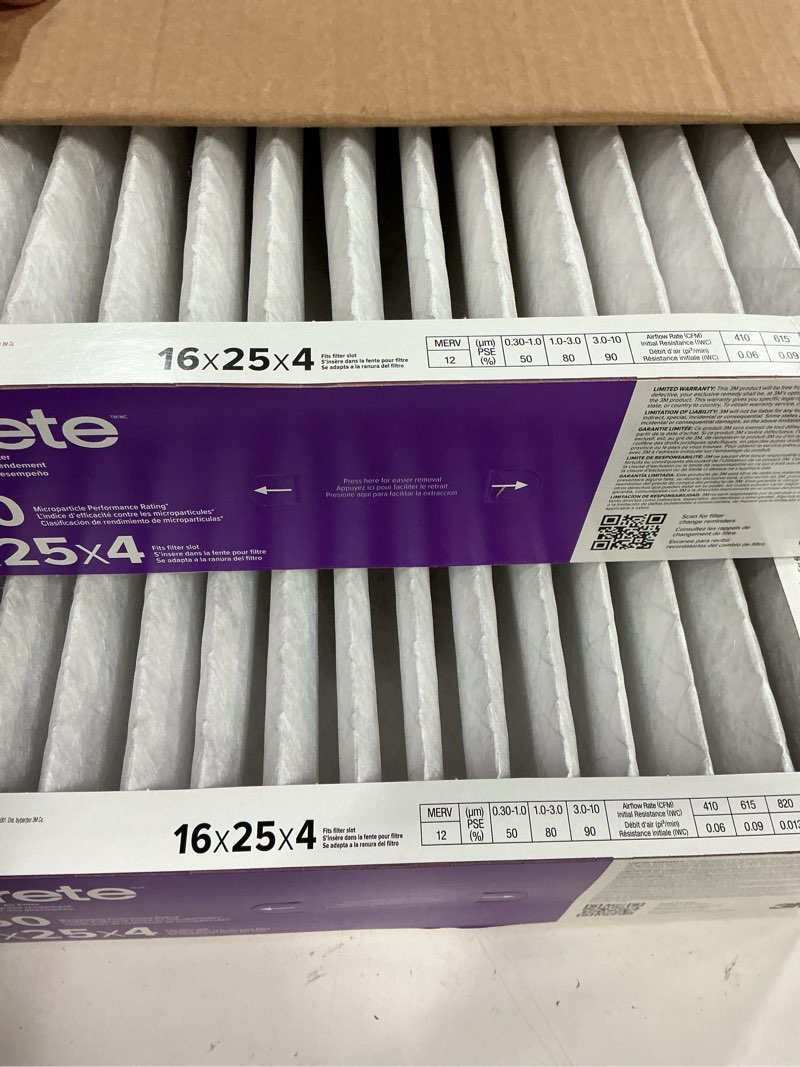 Condition photo showing New/Like New for filtrete 16x25x4 ac furnace air filter, mpr 1550, merv 12, fits lennox & honeywell, certified asthma & allergy friendly, electrostatic air cleaning filter, 2-pack (actual size 15.88x24.56x4.31 in)