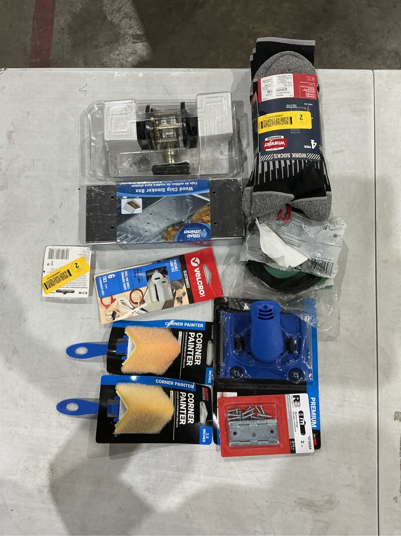Condition photo showing As Is for assorted home improvement lot (small tools, screw, home accessories, etc.)