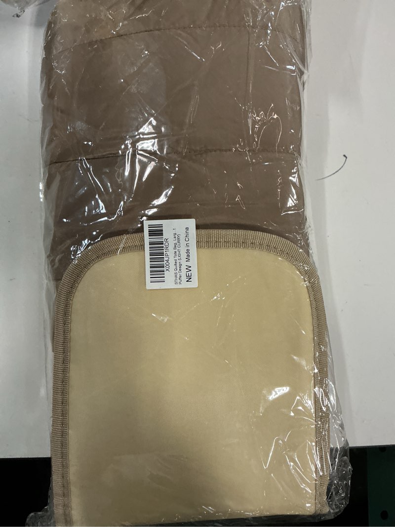 Condition photo showing New/Like New for Quilted Tote Bag, Large Carryall Shoulder Hobo Bag, Lightweight Puffer Design Large Light Curry