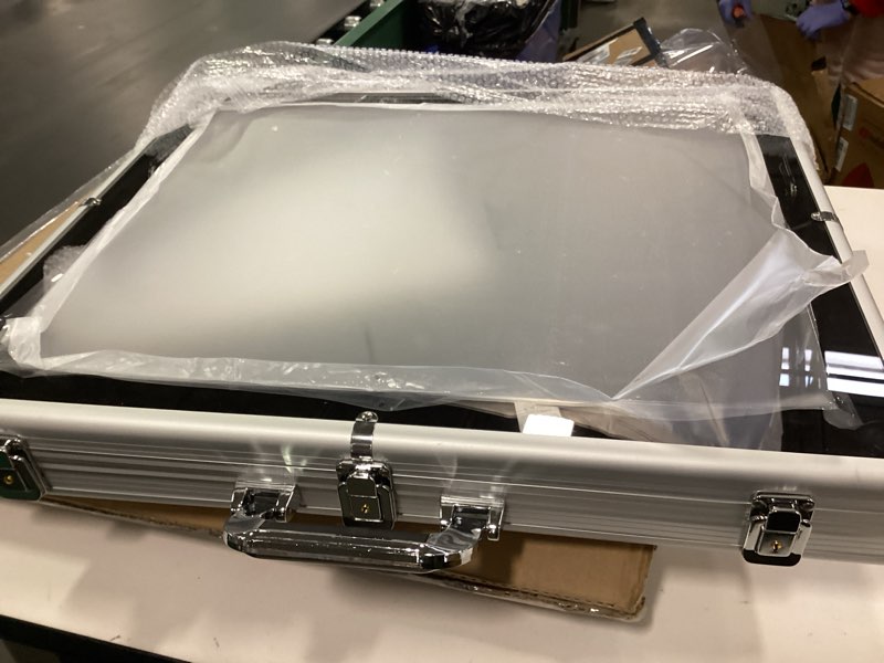 Condition photo showing Good Condition for Card Show Display Case Large Aluminum, Trading Card Display Case Suitable for Sports Card/TCG/Jewelry Collection, Silver 34 in X 22 in, 1-Year Coverage