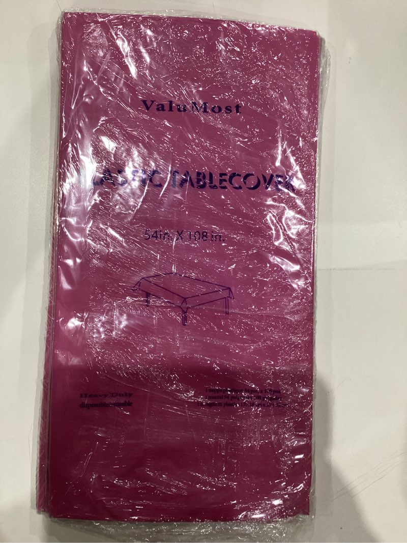 Condition photo showing As Is for Party Essentials ValuMost Disposable 54" x 108" Plastic Rectangle Table Cover/Tablecloth Available in 22 Colors, Hot Pink, 4-Count 4-Count Hot Pink
