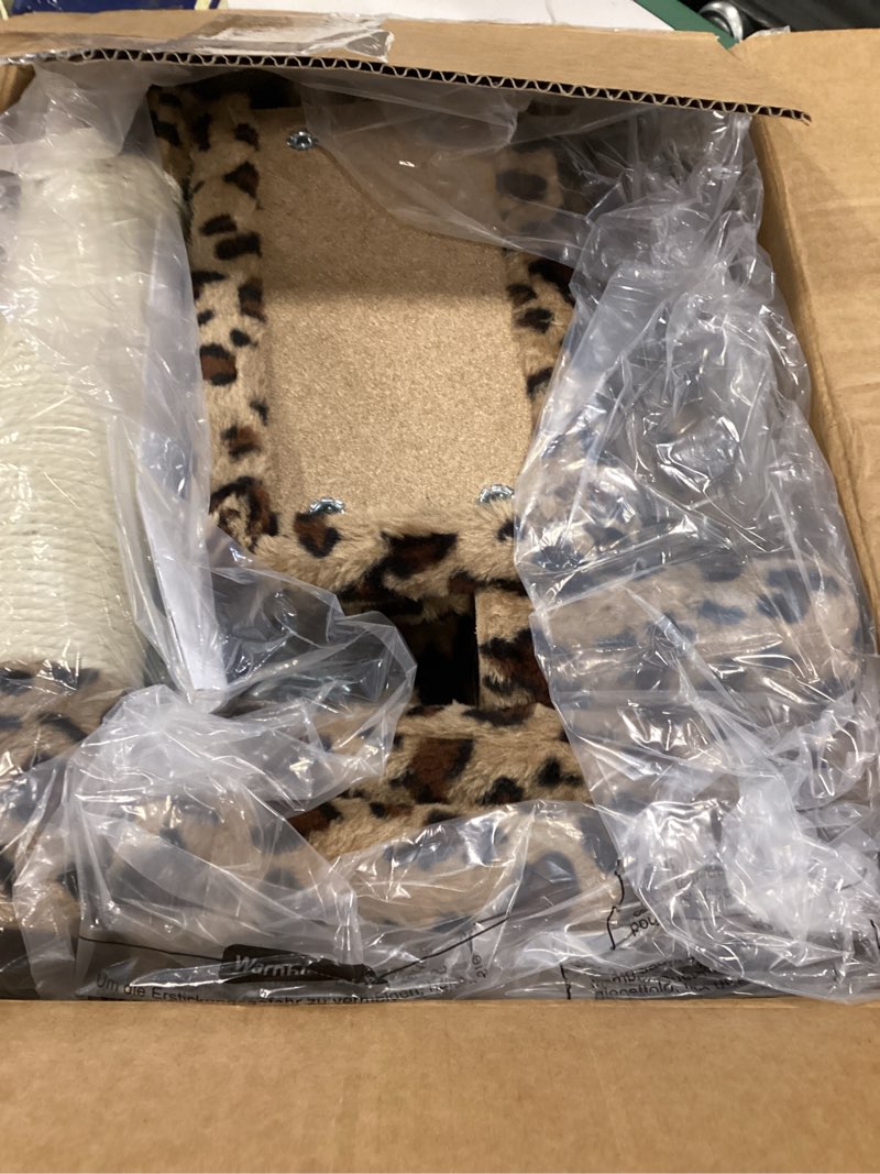 Condition photo showing New/Like New for SYANDLVY Small Leopard Print Cat Tree with Perch for Indoor Cats, Cat Tower with Scratching Post, Modern Activity House for Large Cats, Condo with Board, Kittens Cave