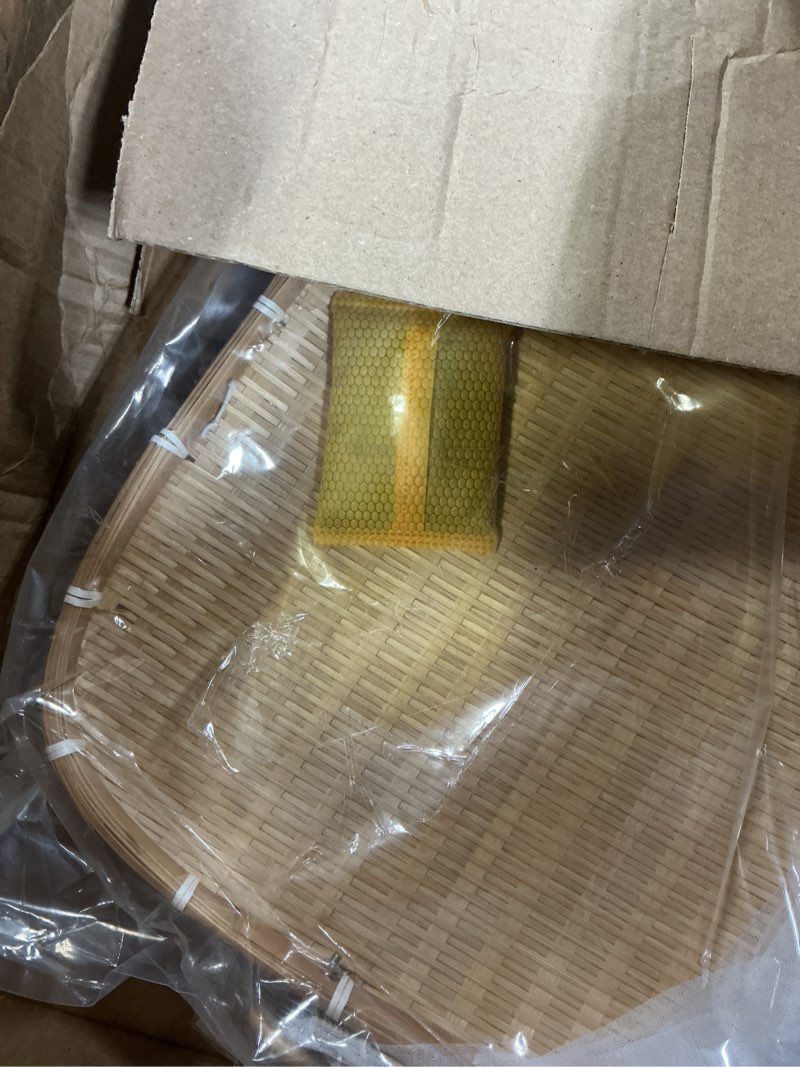 Condition photo showing New/Like New for round bamboo tent basket with lid, vegetables/fruits, bread, storage basket (14.1 inches in diameter)