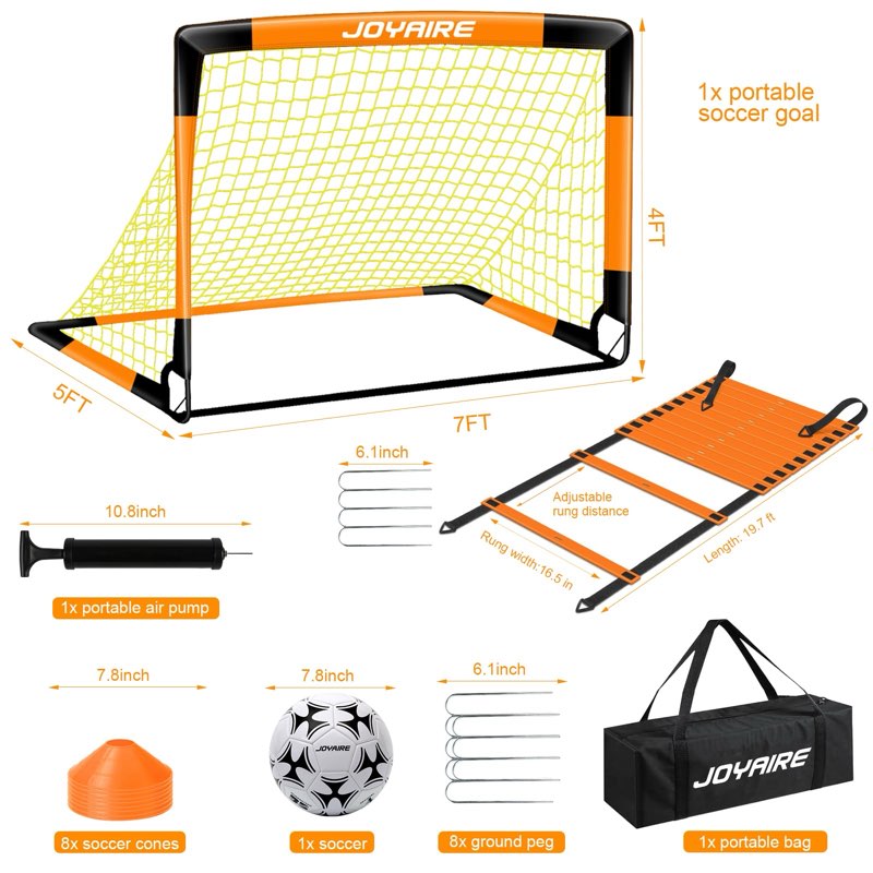 joyaire soccer goals for backyard set, portable kids toddler soccer goal 7' x 5', pop up soccer net 