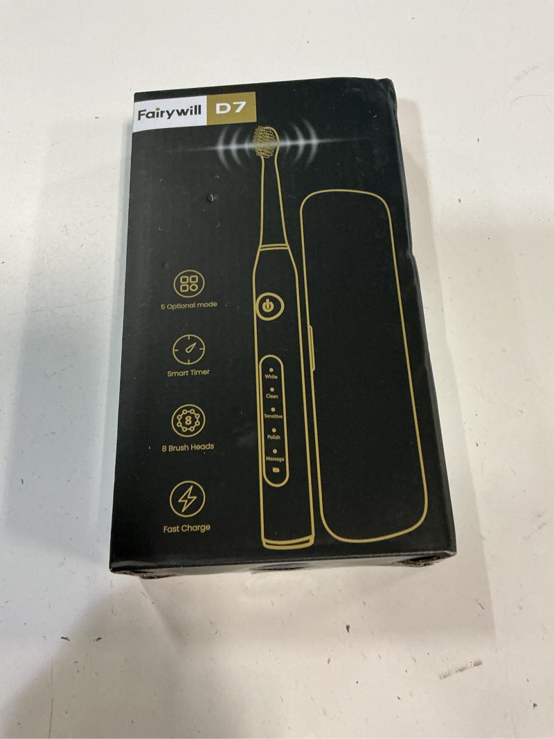 Condition photo showing New/Like New for fairywill d7s sonic electric toothbrush for adults, rechargeable with 6 dupont brush heads, 47000 vpm, 5 modes, fast charge,60-day battery, ipx7 waterproof, white