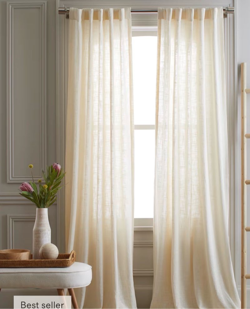 quince cotton sheer curtain set (set of 2) 48”x96” ivory