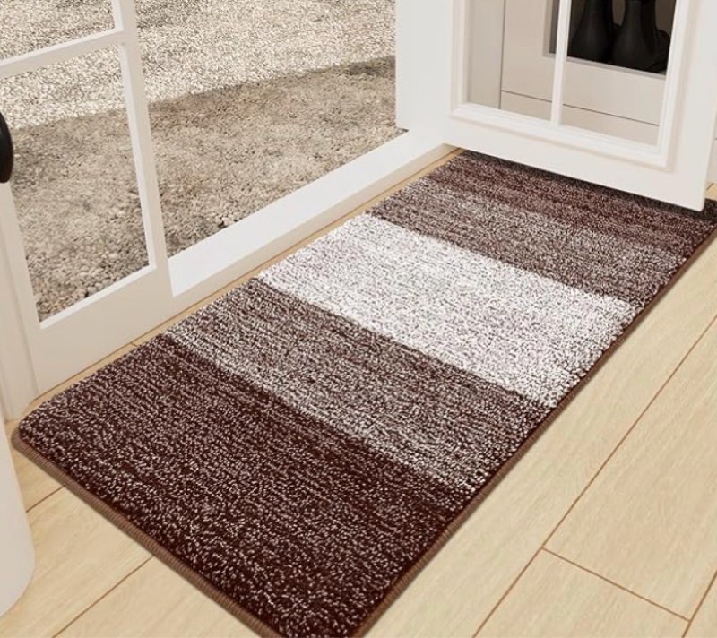 kitinjoy indoor outdoor door mat, 59x24 non-slip absorbent dirt trapper, low-profile washable inside