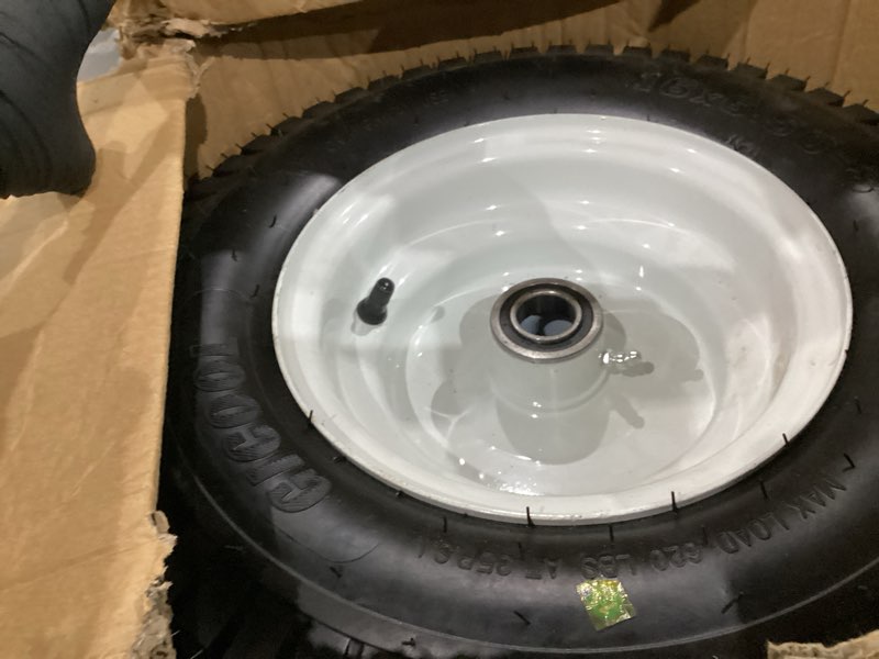 Condition photo showing New/Like New for gicool 16x6.50-8 tubeless tire and wheel, ?1" bearing, 4" centered hub?,16x6.5-8" lawn mower tires, universal fit riding mower and garden tractor front wheels, 4 ply, v-turf pattern, 2 pack 16x6.50-8 tubeless (4" centered hub,1" bore)
