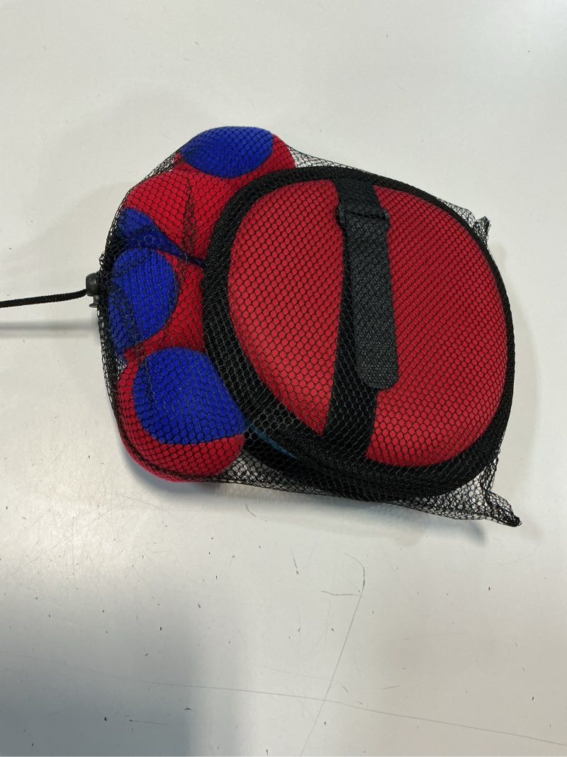 Condition photo showing New/Like New for toss and catch ball game, kids toddler baseball glove & catch ball toys, outdoor games for family, toys for beach yard pool outside, birthday easter gift for ages 3 4 5 6 7 8-12 year old boys girls red and blue