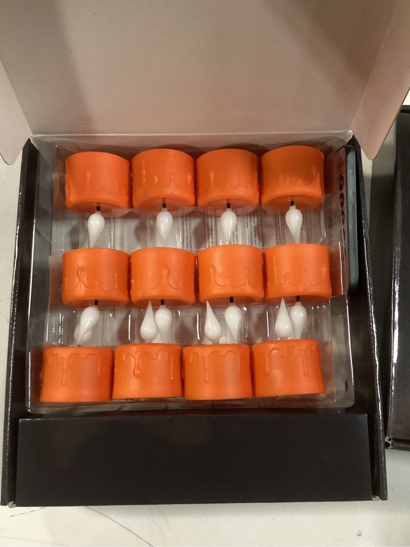 Condition photo showing Good Condition for yunsheng 12PCS Orange Rechargeable LED Tea Lights Candles with Remote Timer, 3D Wick Flickering Flameless Pumpkins Lights, Warm White Electric Fake Candles with 2USB Charging Cable, Home Decor
