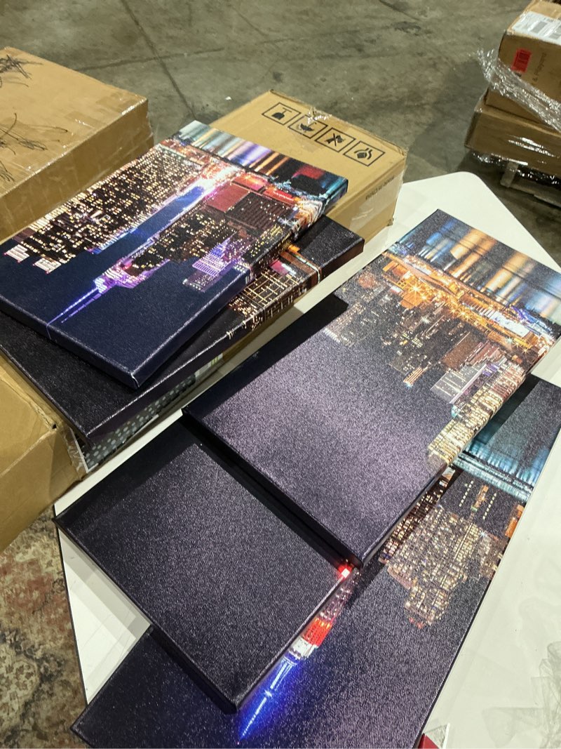 Condition photo showing Good Condition for biuteawal - new york city canvas wall art manhattan skyline at night picture prints modern home office wall decoration stretched ready to hang w50"xh24"